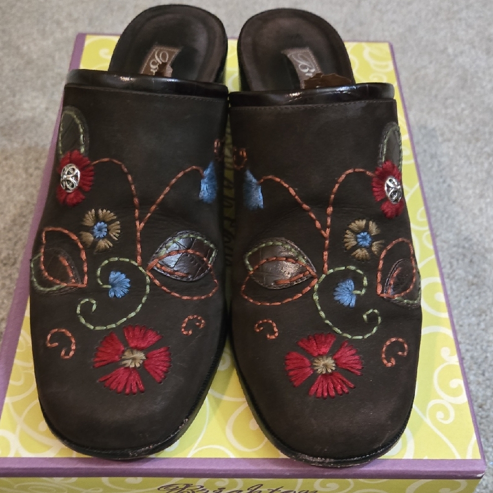 Brighton Chocolate Brown Fiona Mules with Colorful Embroidery